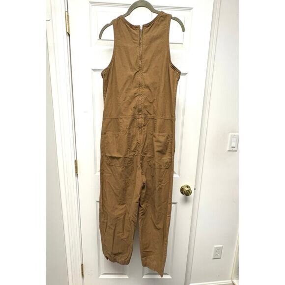 Everlane Brown Cotton Jumpsuit Sleeveless Zip Up Cargo Pockets Women’s Size 6 - Picture 2 of 6